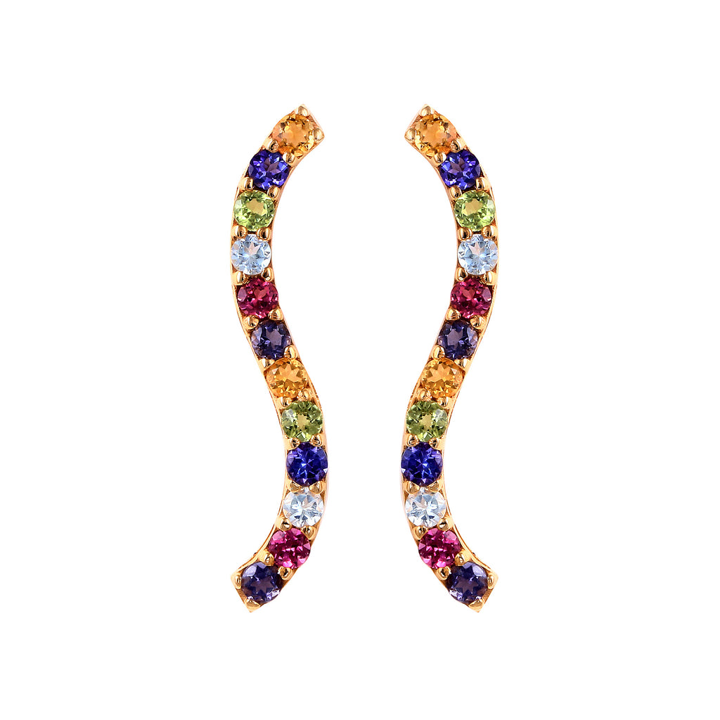 Natural Multi Gemstone 14K Rainbow Classic Earrings