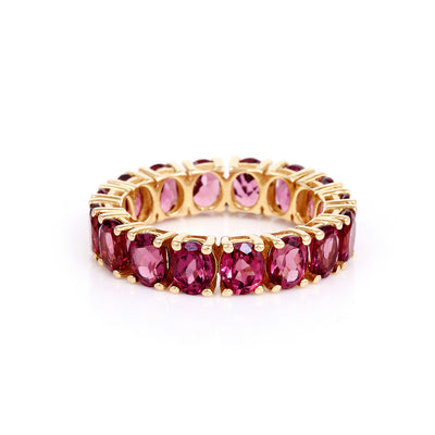 7.21 Cts. Natural Rhodolite Garnet Eternity Band Gold 14K Statement Ring Jewelry