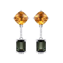 Load image into Gallery viewer, 7.537 Cts. Natural Citrine and Tourmaline 14k Gold Dainty Dangle Drop Earring Jewelry