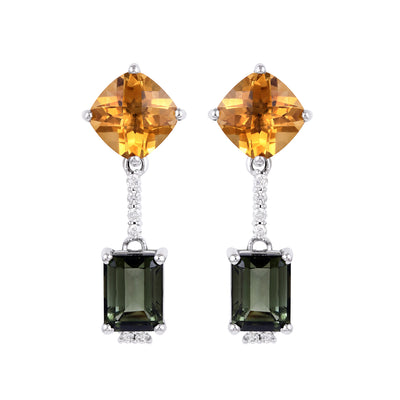 7.537 Cts. Natural Citrine and Tourmaline 14k Gold Dainty Dangle Drop Earring Jewelry