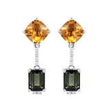 7.537 Cts. Natural Citrine and Tourmaline 14k Gold Dainty Dangle Drop Earring Jewelry