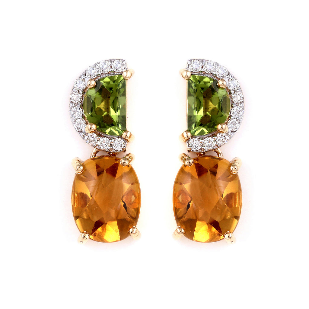 6.908 Cts. Natural Peridot And Citrine 14k Gold Dainty Drop Earring Jewelry