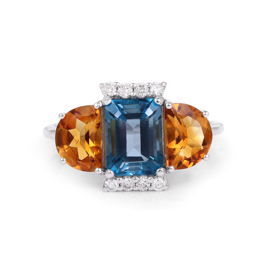 3.372Cts. Natural London Blue and Citrine 14k Gold Ring Jewelry