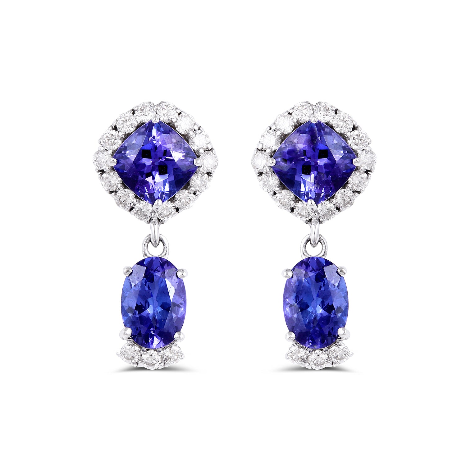 Tanzanite and Diamonds Tear Drop 14K White Gold Sparkling Earrings