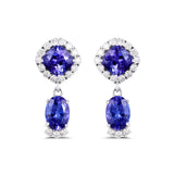 Tanzanite and Diamonds Tear Drop 14K White Gold Sparkling Earrings