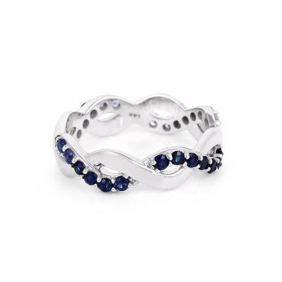 Luxurious Blue Sapphire & Diamonds 14k  white Gold Eternity Band