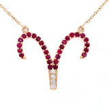 Zodiac Sign Aries 14K Gold Ruby Light Weight Necklace with Diamonds