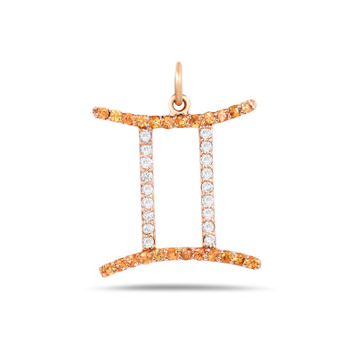 Gemini Zodiac 14K Gold Chain Necklace with Yellow Sapphire & Diamonds