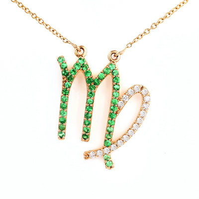 Virgo 14K Gold Necklace Featuring Luminous Diamonds & Tsavorites