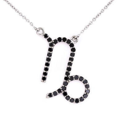Capricorn Symbol Black Diamond 14K White Gold Necklace