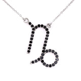 Capricorn Symbol Black Diamond 14K White Gold Necklace