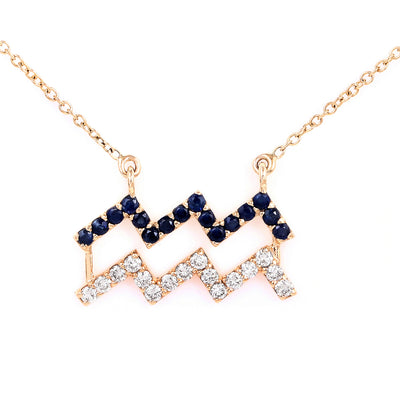 Aquarius Star Sapphire Necklace With Diamonds in 14K Yellow Gold
