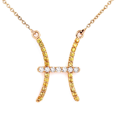 Pisces Zodiac 14K Gold Chain Necklace with Yellow Sapphire & Diamonds