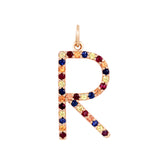 Letter R 14k Gold Pendant with Multi Sapphires