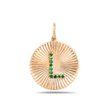 Letter L with Tsavorites 14k Gold Circular Pendant
