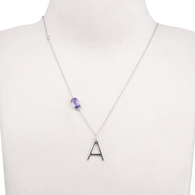 Initial A 14k White Gold Pendant with Tanzanite