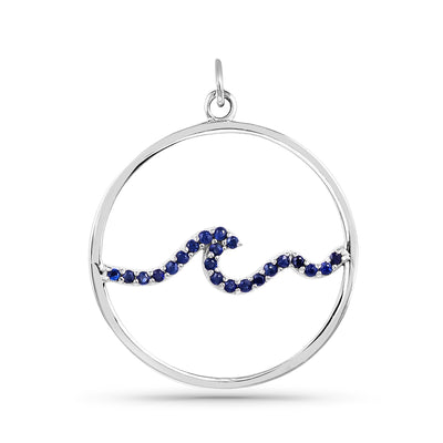 Sapphire Waves in 14k White Gold Circle Pendant