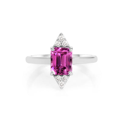 Kunzite Stone Statement Ring in 14K White Gold with Sparkling Diamonds