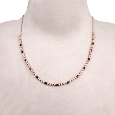 Blue Sapphire & Diamonds Eternity 14K Gold Necklace