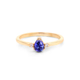 Pear Shape Tanzanite with Round Diamonds 14K Yellow Gold Minimal Ring