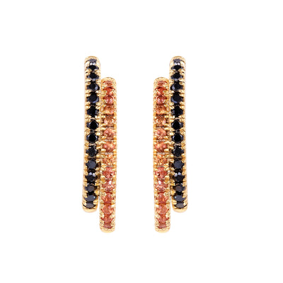 Yellow & Blue Sapphire Double Line Earring in 14K Yellow Gold