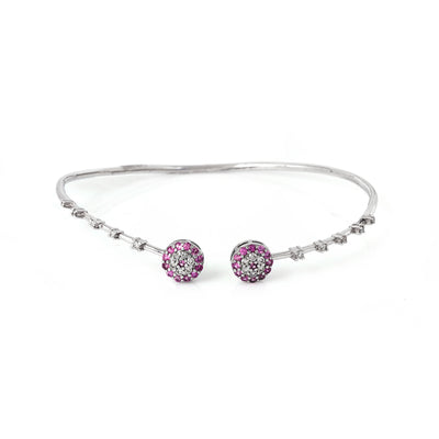 Pink Evil Eye Light Weight Bracelet In 14K White Gold