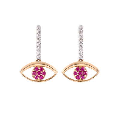 Ruby & Diamond Evil Eye 14K Earring
