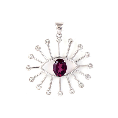 Evil Eye Diamonds & Rhodolite 14K White Gold Pendant