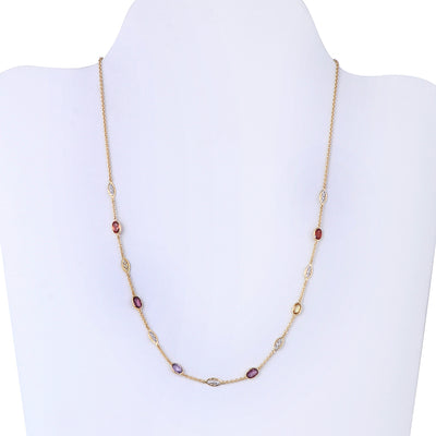 Multi Sapphire Light Weight Gold Chain Necklace With Diamonds