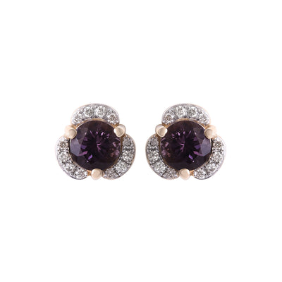 Lavender Spinel Flower Studs With Diamonds