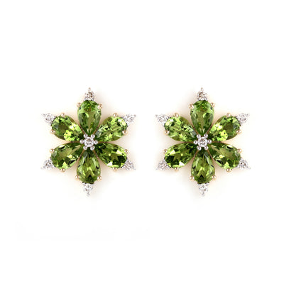 Peridot Minimalist 14K White Gold Floral Earring With Diamonds