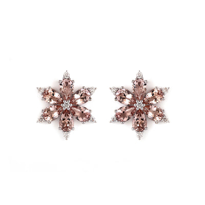 Flower Stud Earring With Morganite and Diamonds in 14K White Gold