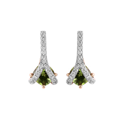 Claw Shaped 14K Gold Fancy Earring With Peridot & Diamonds