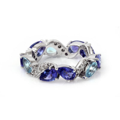 Pear Aquamarine & Tanzanite  Infinity Band In 14K White Gold