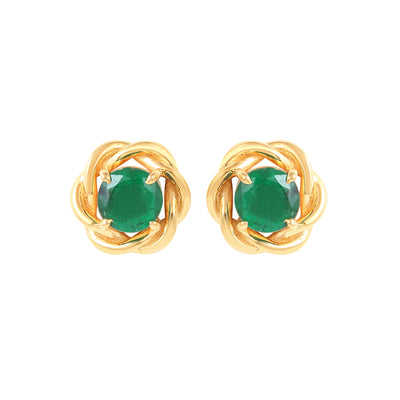 Karana Solitaire Emerald Floral Earring In 14K Yellow Gold