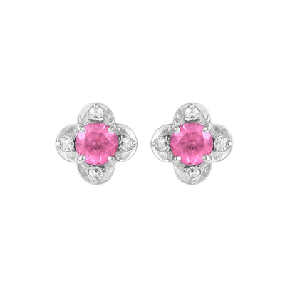Pink Spinel Bloom Gold Earrings with Diamond Accent