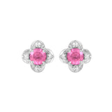 Pink Spinel Bloom Gold Earrings with Diamond Accent