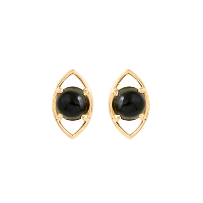 Sleek Evil Eye Tourmaline Earrings In 14K Yellow Gold