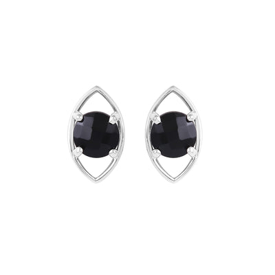 Evil Eye Elegance Black Stud Earrings in 14K White Gold