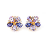 Ombre Effect Tanzanite 14K Gold Floral Sparkle Earrings With Diamonds