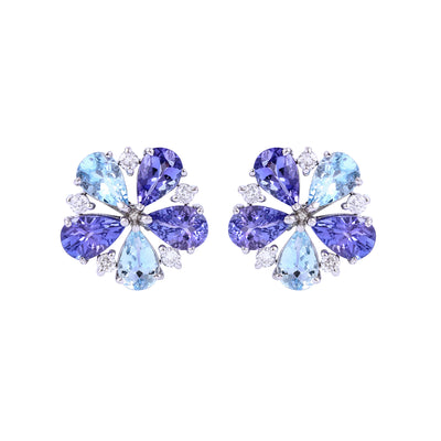 Blossom Bash with Tanzanite & Aquamarine Gold Earrings With Diamonds