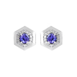 14K Gold Round Tanzanite Hexagon Studs with Sparkling Diamonds