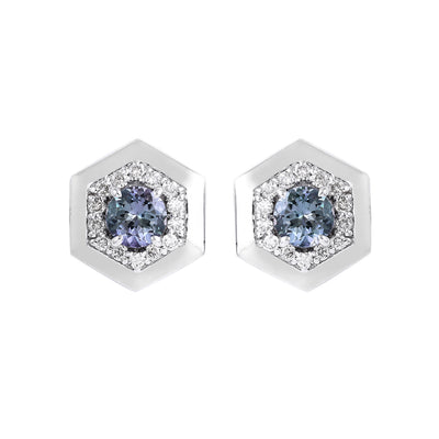 Unheated Hexa-Tanzanite Sparkle Studs In 14K White Gold