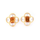 Sun Kissed Floral Citrine Studs In 14K Gold Complemented by Diamonds