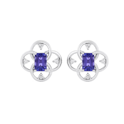 Gold earrings with Tanzanite , Diamonds and floral design