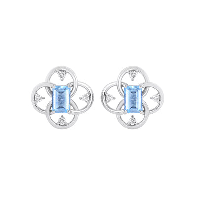14K White Gold Aquamarine Aura Studs With Diamonds
