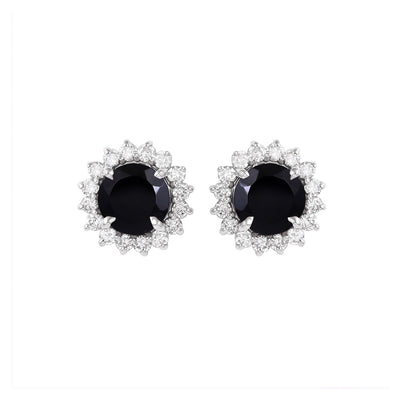 Black Onyx With Diamonds in 14K Gold Statement Earring