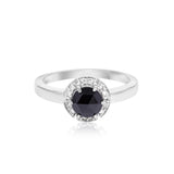 Natural Black Diamond 14K White Gold Ring Encircled with Diamonds