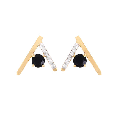 Bold Black Onyx 14K Gold Earring With Pave Diamonds