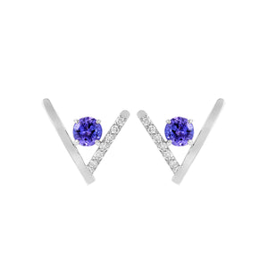 14K White Gold Tender Tanzanite Studs with Natural Diamonds